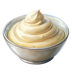 Illustration of a bowl of mayonnaise isolated on transparent background, a creamy and versatile condiment, perfect for sandwiches, salads, and dips, adding flavor and richness