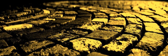 Textured cobblestone pathway curves through an urban environment in the afternoon showcasing unique patterns