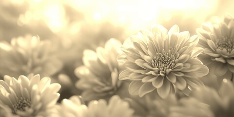 Soft chrysanthemums bloom in a garden during hour, creating a serene and atmosphere