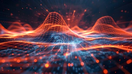 Abstract network of glowing energy waves and digital connections representing data flow and futuristic technology.