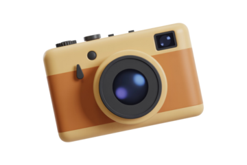 A cute, cartoonish 3D render of a vintage-style camera. background removed