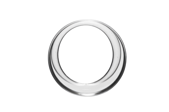 A transparent, silver-colored ring, possibly glass or metal, isolated on a transparent background. background removed