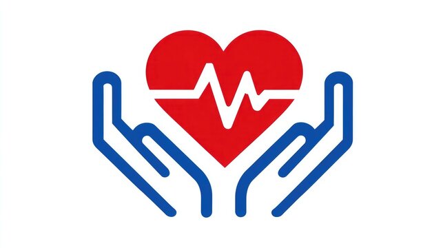 Caring hands gently cradle a vibrant red heart with a pulsing electrocardiogram line symbolizing health, life, and medical support services