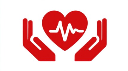 Obraz premium Caring hands protect vital heart with electrocardiogram lifeline, symbolizing health awareness and life support.