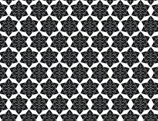 Intricate black and white geometric starburst pattern seamless texture for design backgrounds and textiles