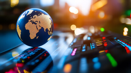 A globe on a digital display symbolizes global connectivity and technology in today's world.