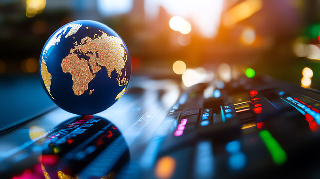A globe on a digital display symbolizes global connectivity and technology in today's world.