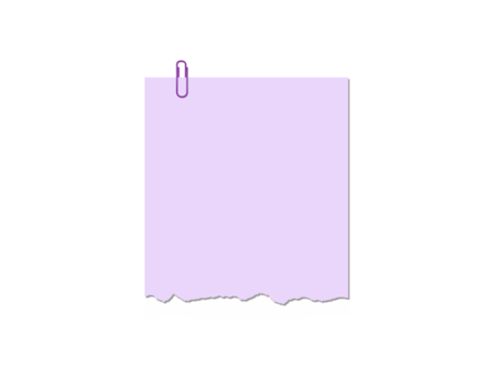 Blank purple sticky note with paperclip and torn edge
