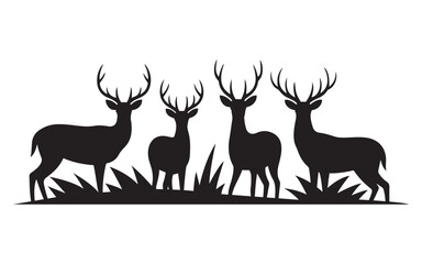 Deer Silhouette Vector Set, Forest Wildlife Clipart , Majestic Buck and Stag Silhouettes for Nature, Hunting, and Outdoor Designs
