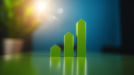 A vibrant visual representation of growth and success with green bars, symbolizing progress in a modern workspace.
