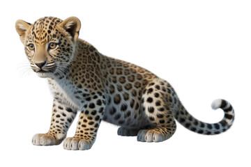 Obraz premium Adorable leopard cub sitting, realistic digital art, transparent background. background removed