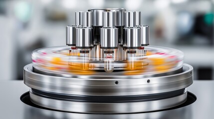 High precision laboratory centrifuge spinning test samples symbolizing medical research analysis and modern biotechnology innovation, Generative AI