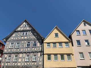 H&auml;user in der historischen Altstadt / Stadt Marbach am Neckar in Baden-W&uuml;rttemberg, Deutschland