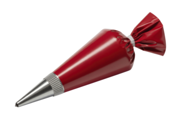 Red piping bag with metal tip, isolated on transparent background. Perfect for baking and decorating. background removed