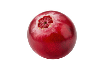 Obraz premium A single, ripe cranberry isolated on a transparent background, showcasing its vibrant red color and unique texture. background removed