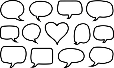 Variety of speech bubbles and heart outline for creative communication concepts