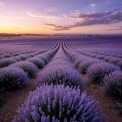 Fototapeta premium Epic Lavender Field at Sunset With Clouds Beautiful Floral Art 