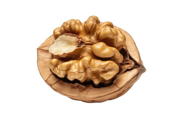 Obraz premium A close-up of a walnut, showcasing its intricate texture and light brown color. background removed
