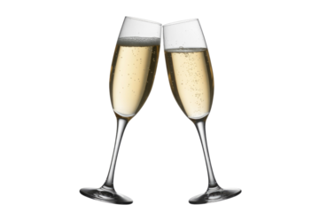 Two glasses of sparkling champagne clinking together in a celebratory toast. background removed