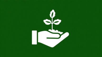 Nurturing growth symbol shows a hand holding a young plant with fresh green leaves, representing sustainability and new beginnings.