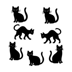 collection of spooky black cat isolated on white background