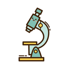 Cute Cartoon Microscope Character With Smiling Face and Blue and Yellow Colors on White Transparent Background Scientific Illustration