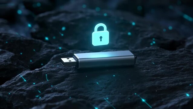 Secure USB Drive with Lock Icon on Dark Background