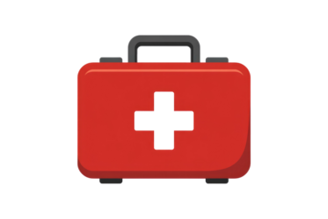 Red first-aid kit with a white cross, simple and clean design. background removed
