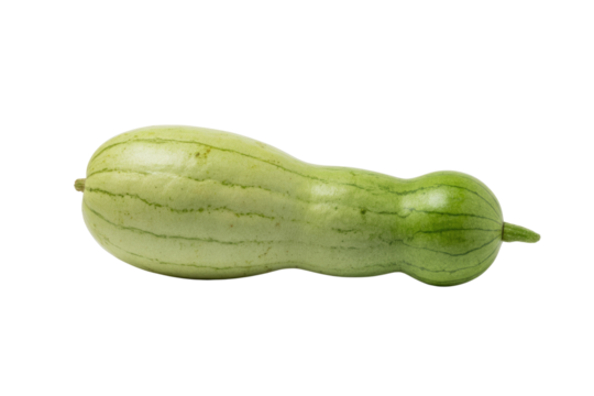 A pale green, oddly shaped watermelon with faint stripes, isolated on a transparent background. background removed