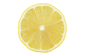 A perfectly sliced lemon, showcasing its juicy segments against a transparent background. background removed