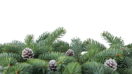 Christmas evergreen branches with pine cones on a transparent background. background removed