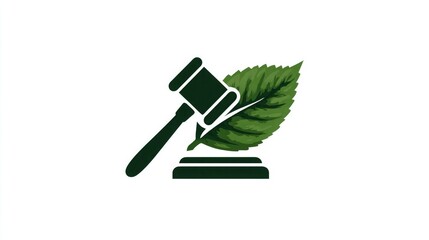 Sustainable justice illustration with green leaf and gavel symbolizes environmental law and ethical decisions, perfect for legal firms focused on ecology