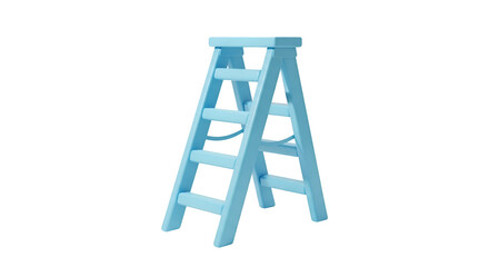 A light blue wooden step ladder against a white background