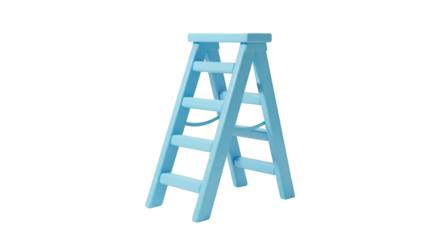 A light blue wooden step ladder against a white background