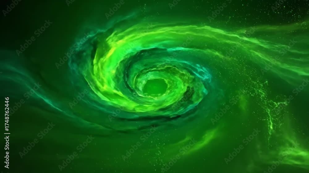 Poster a dynamic swirling green energy vortex creates a powerful, seamlessly looping abstract motion backgr