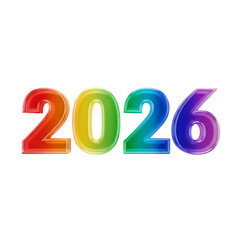 Colorful 2026 isolated on transparent background the year 2026 is rendered in a vibrant rainbow gradient, creating a visually striking design