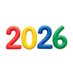 Illustration of the year 2026 with colorful plastic isolated on transparent background for your design and decoration around 123 characters