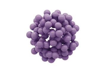 A cluster of glossy purple spheres forms a spherical structure, creating an abstract 3D model. background removed