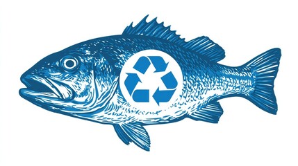Promote ocean conservation with this striking blue fish icon featuring a recycling symbol, perfect for ecological campaigns and environmental awareness