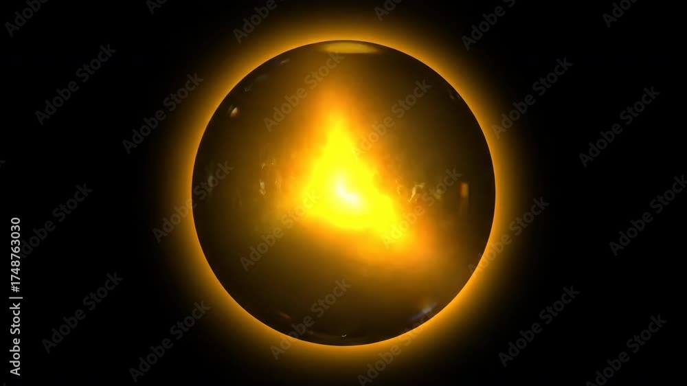 Canvas Prints a glowing spherical object slowly pulsing with vibrant energy and emitting soft, warm light in a dar