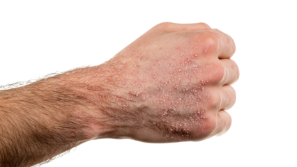 PNG of A close-up of a male hand with droplets of water, showcasing a wet and textured surface.