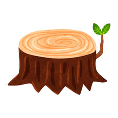 小さい枝が出ている切り株　水彩風手描きイラスト