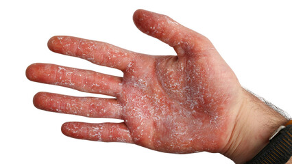 PNG of A close-up of a man&rsquo;s hand with dry, cracked skin, showcasing the effects of harsh weather or frequent handwashing.