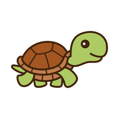 Cute Green Turtle Illustration with Brown Shell and Transparent Background for Pet Shop Icon