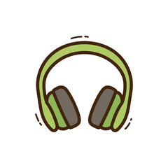Cute Green Headphones Doodle Illustration with Simple Design and Transparent Background