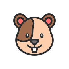 Cute Hamster Face Doodle Illustration With Brown Patch and White Teeth on Transparent Background