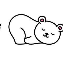 Cute hand-drawn polar bear sleeping peacefully with closed eyes and a gentle smile on a transparent background