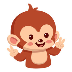 Cute Monkey Character With Brown Fur Smiling And Holding Up Peace Signs On Its Hands With A Transparent Background For Easy Use In Designs