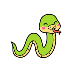 Cute Cartoon Snake Character With Green Body And Yellow Underside Smiling With Tongue Out On Transparent Background Vector Illustration