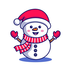 Cute Cartoon Snowman Wearing A Red Santa Hat And Striped Scarf And Mittens With Carrot Nose Smiling On Transparent Background Winter Holiday Season
